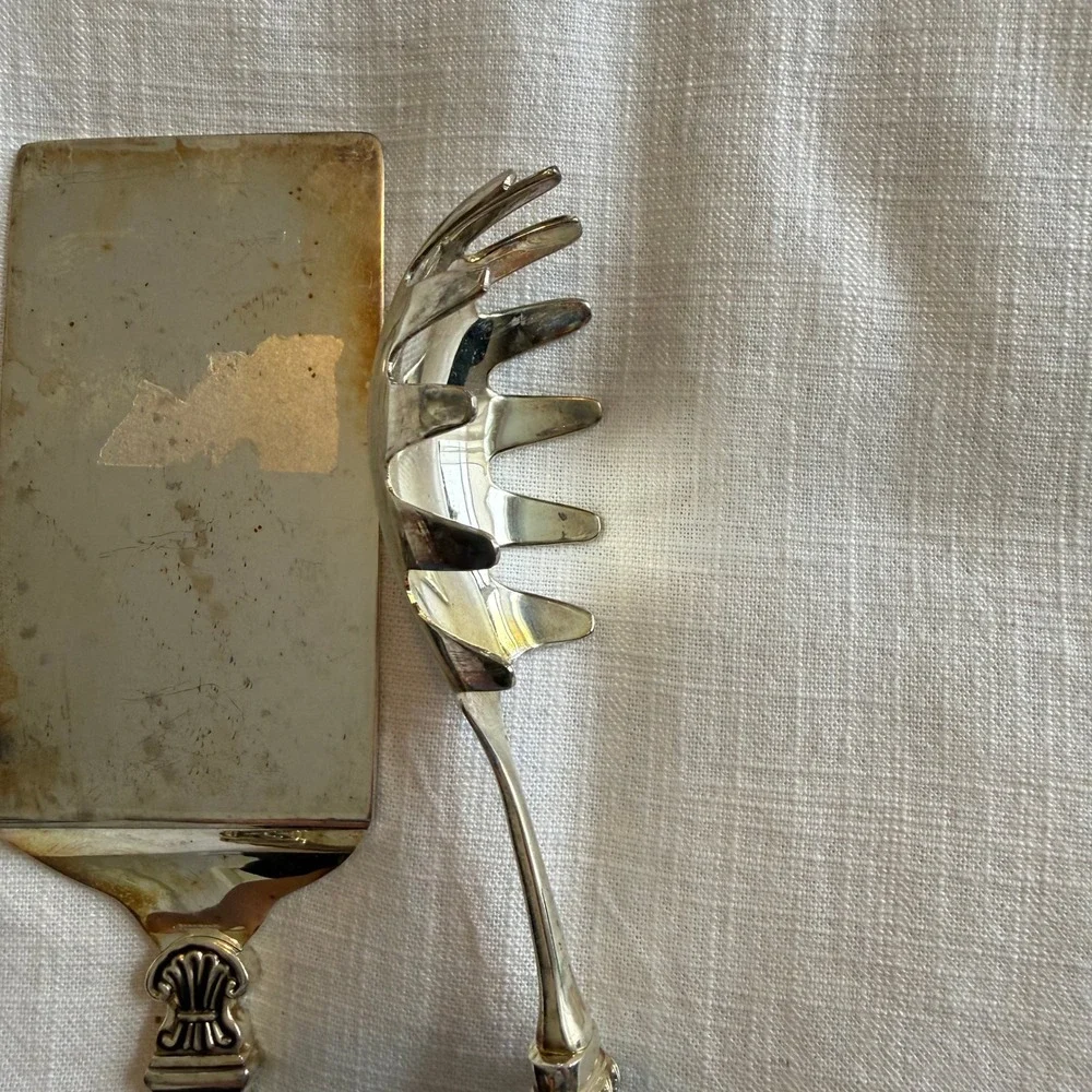 Vintage Ornate Silver Plated Pasta Server and Cake Lifter Set Neoclassical Style